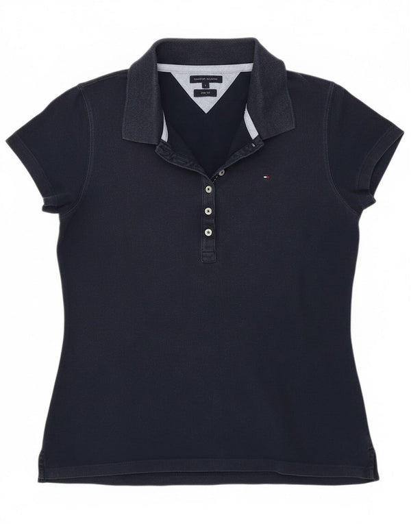 Damska koszulka polo Slim Fit Tommy Hilfiger UK 14, duża, granatowa, bawełniana