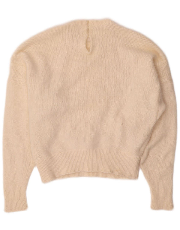 Sweter damski VINTAGE z okrągłym dekoltem UK 14, średni złamanej bieli