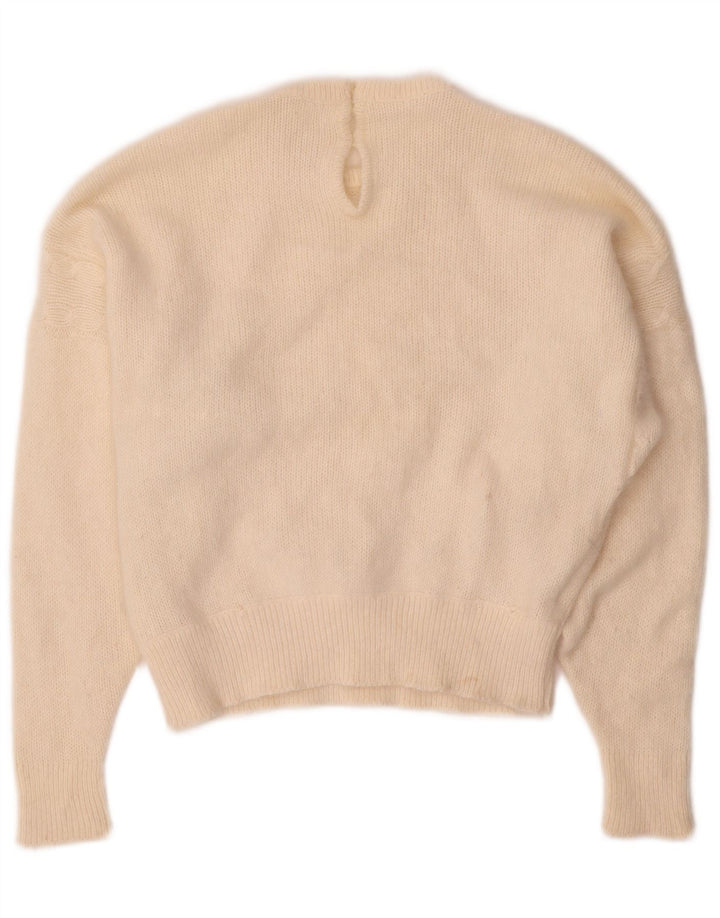 Sweter damski VINTAGE z okrągłym dekoltem UK 14, średni złamanej bieli