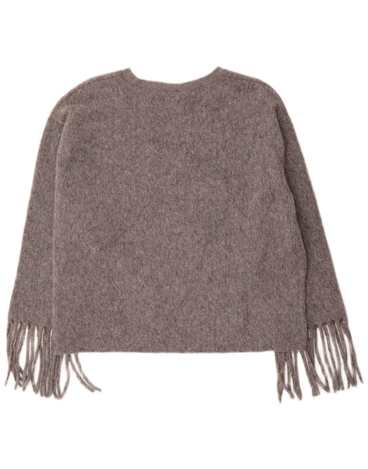 Damski sweter oversize z dekoltem w łódkę Zara UK 16, duży, szary poliester