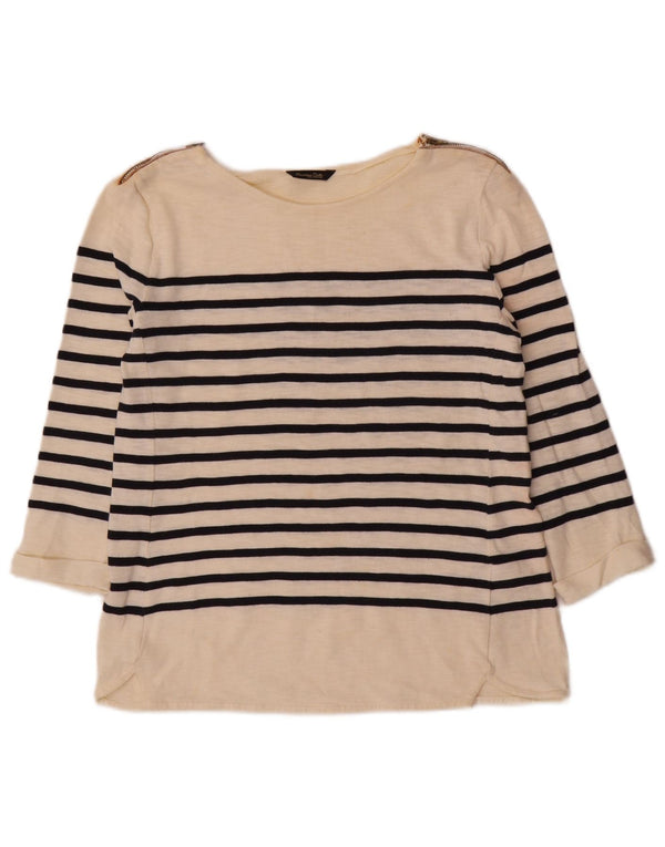 Damski top Massimo Dutti z rękawem 3/4, UK 12, średni, złamanej bieli, bawełniany w paski