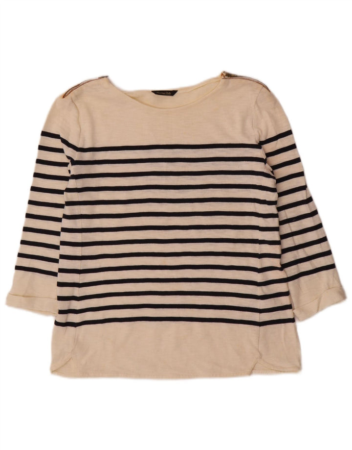 Damski top Massimo Dutti z rękawem 3/4, UK 12, średni, złamanej bieli, bawełniany w paski