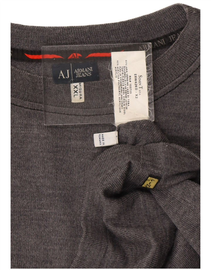 ARMANI JEANS Męski sweter z okrągłym dekoltem 2XL Szara wełna