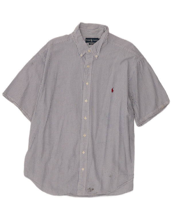 Koszula męska Ralph Lauren z krótkim rękawem, klasycznym krojem, 2XL, niebieska, bawełniana w prążki