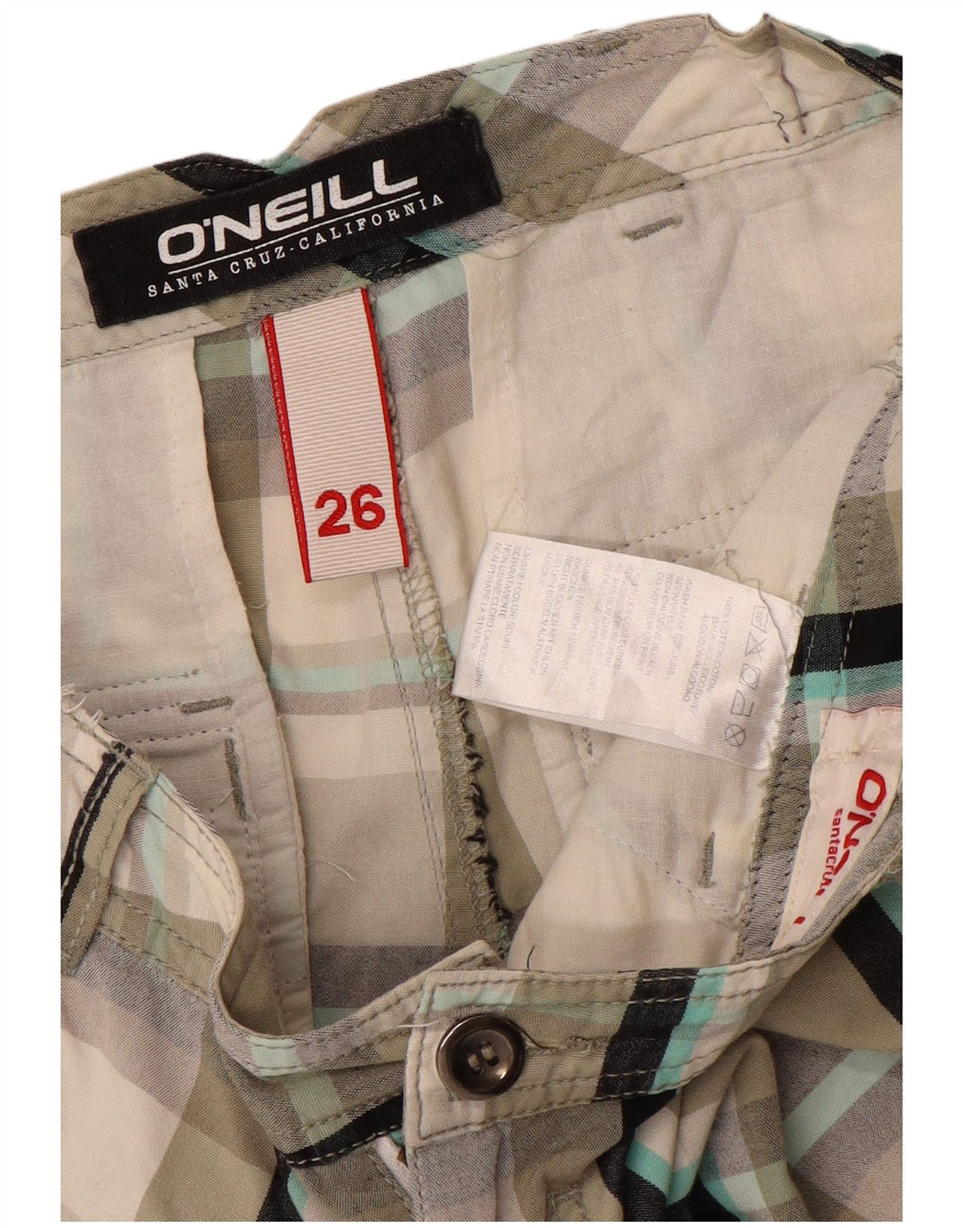 Damskie spodenki chino O'NEILL W26 w małą szarą kratę, bawełniane