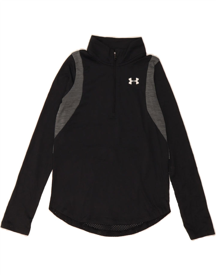 UNDER ARMOUR Girls Pullover Tracksuit Top 9-10 Years Medium Black Vintage Under Armour and Second-Hand Under Armour from Messina Hembry 
