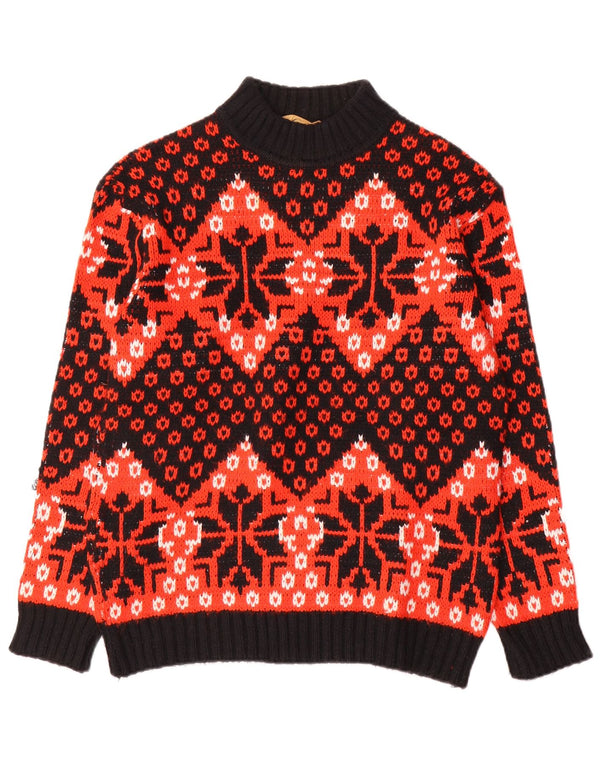Sweter damski w stylu vintage z golfem IT 48 XL, czerwony Fair Isle Wool