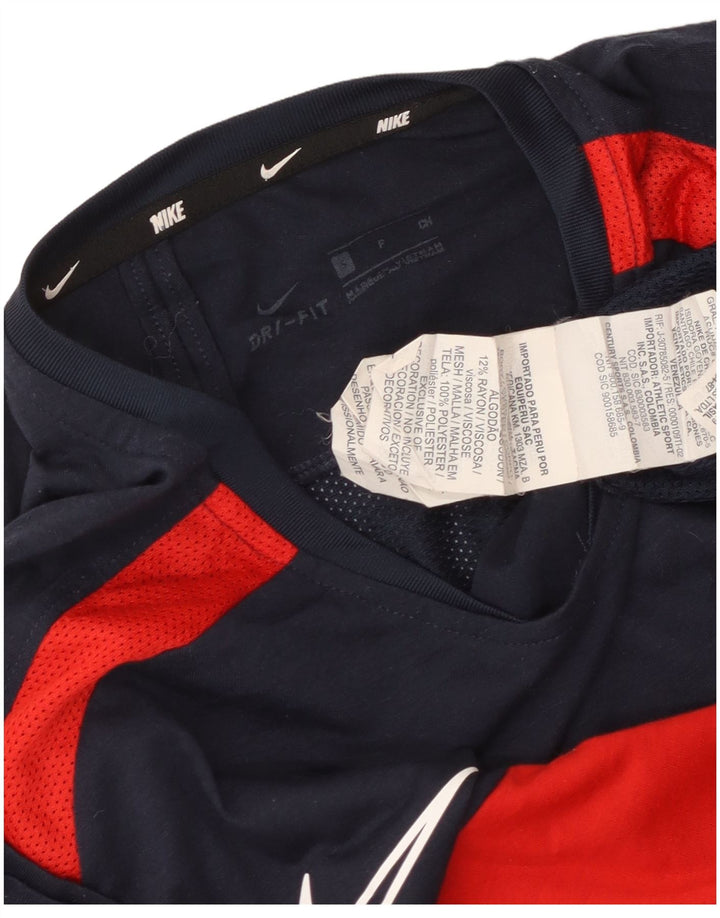 Męski T-shirt Nike Dri Fit, mały, granatowy, poliester z blokami kolorów