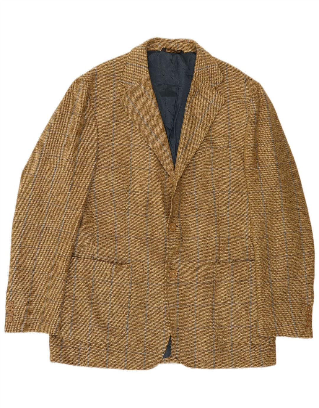 Vintage męska marynarka zapinana na 3 guziki IT 52 XL wełniana beżowa kratka