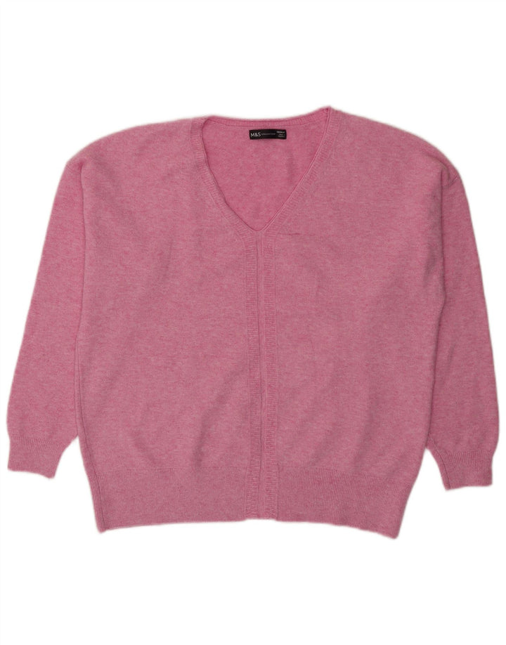 Marks & Spencer Damski sweter oversize z dekoltem w kształcie litery V, UK 14, średni róż