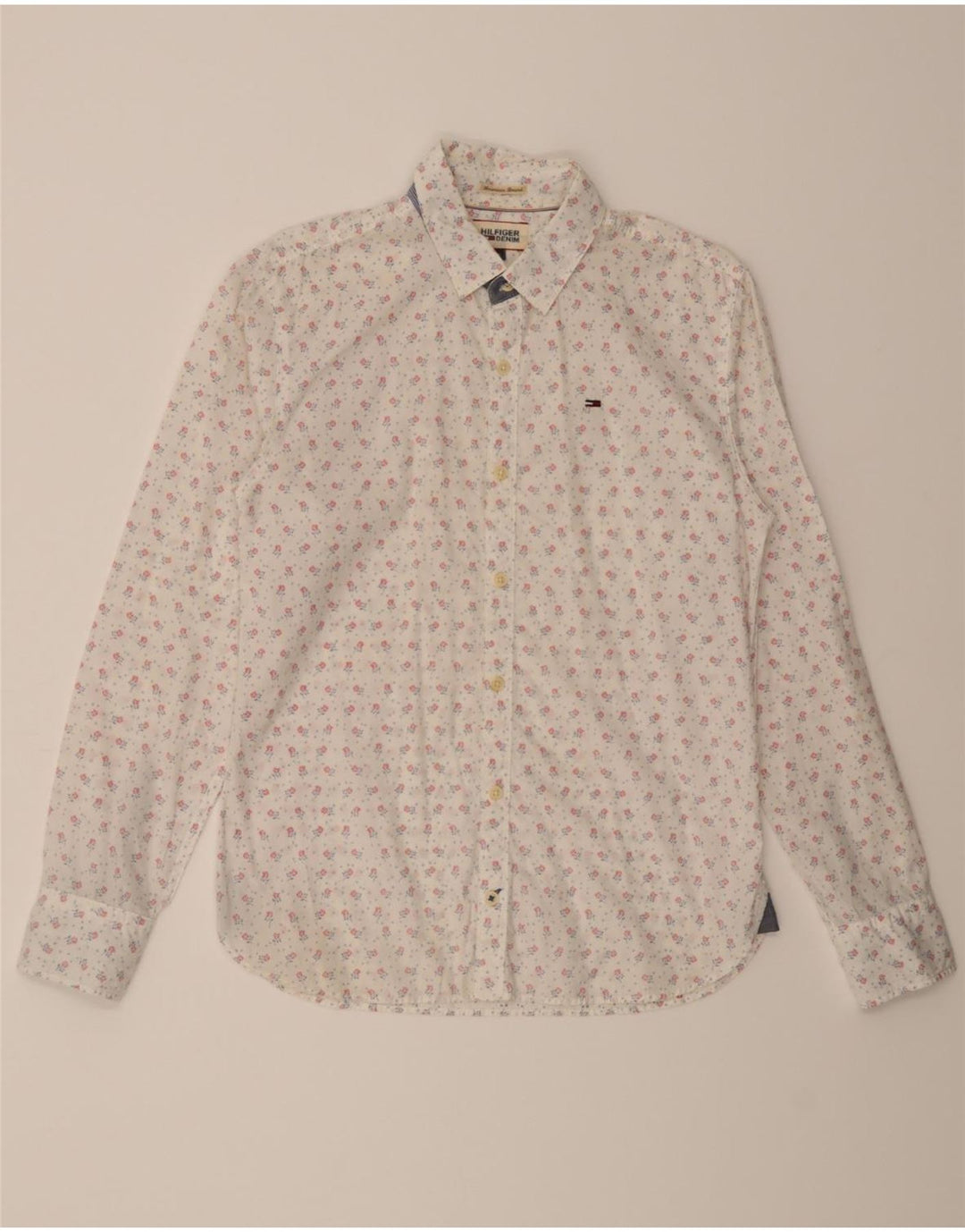 TOMMY HILFIGER Mens Shirt Small White Floral Vintage Tommy Hilfiger and Second-Hand Tommy Hilfiger from Messina Hembry 