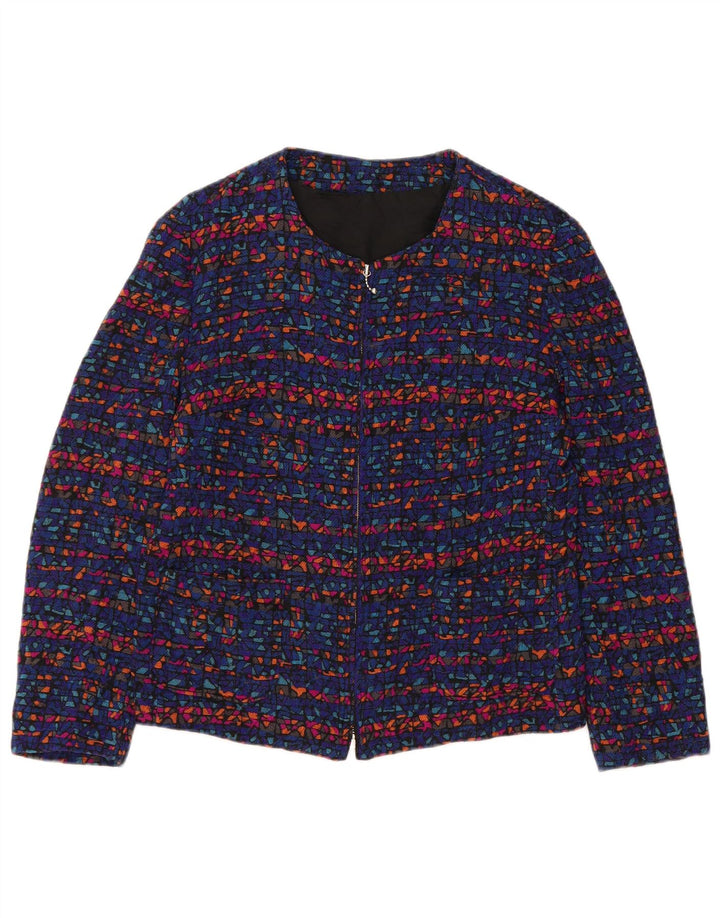 Vintage damska marynarka z zamkiem błyskawicznym UK 8, mała, niebieska, geometryczna