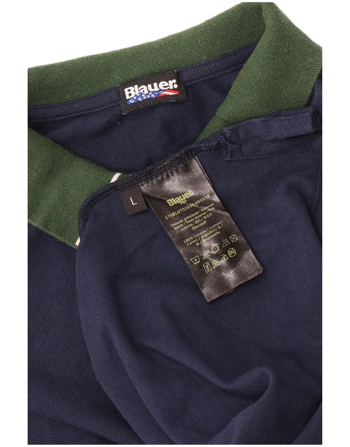 Męska koszulka polo Blauer, duża, bawełniana, w kolorze granatowym