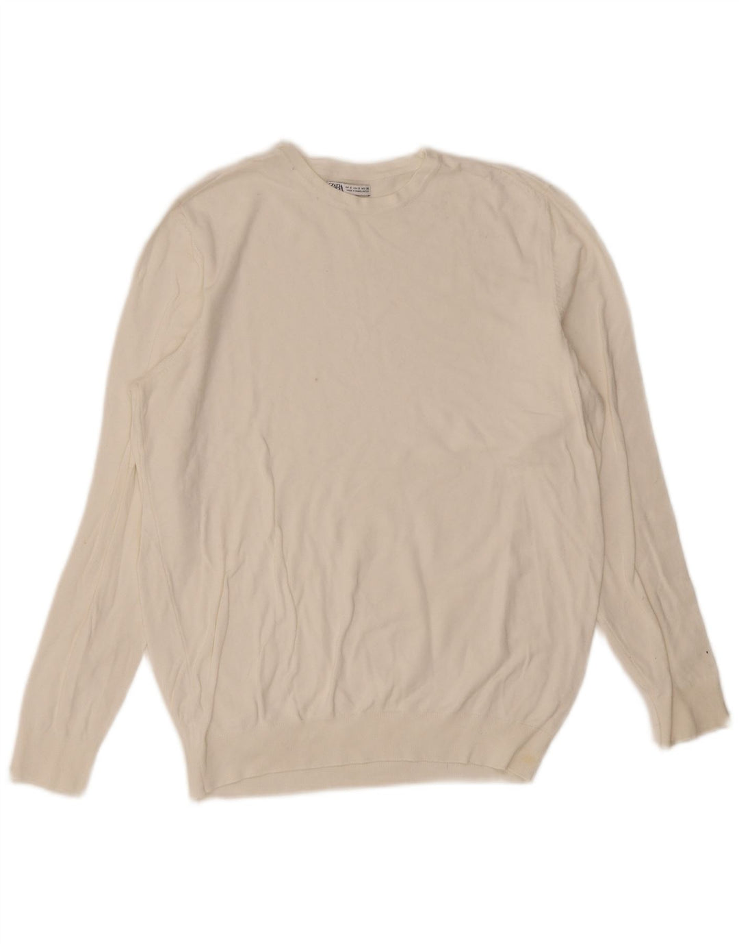 Męski sweter z okrągłym dekoltem Zara, mały, biały