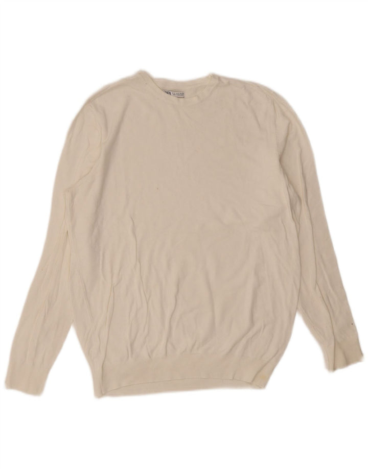 Męski sweter z okrągłym dekoltem Zara, mały, biały
