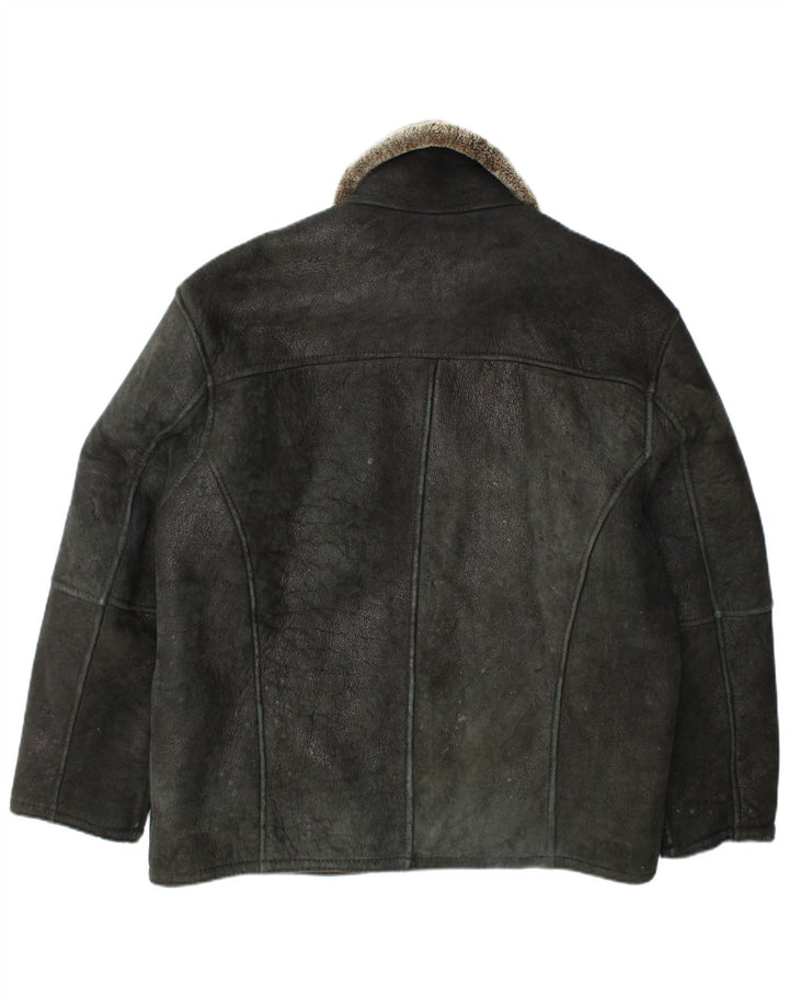 Vintage męska kurtka shearling UK 42 XL czarna skóra
