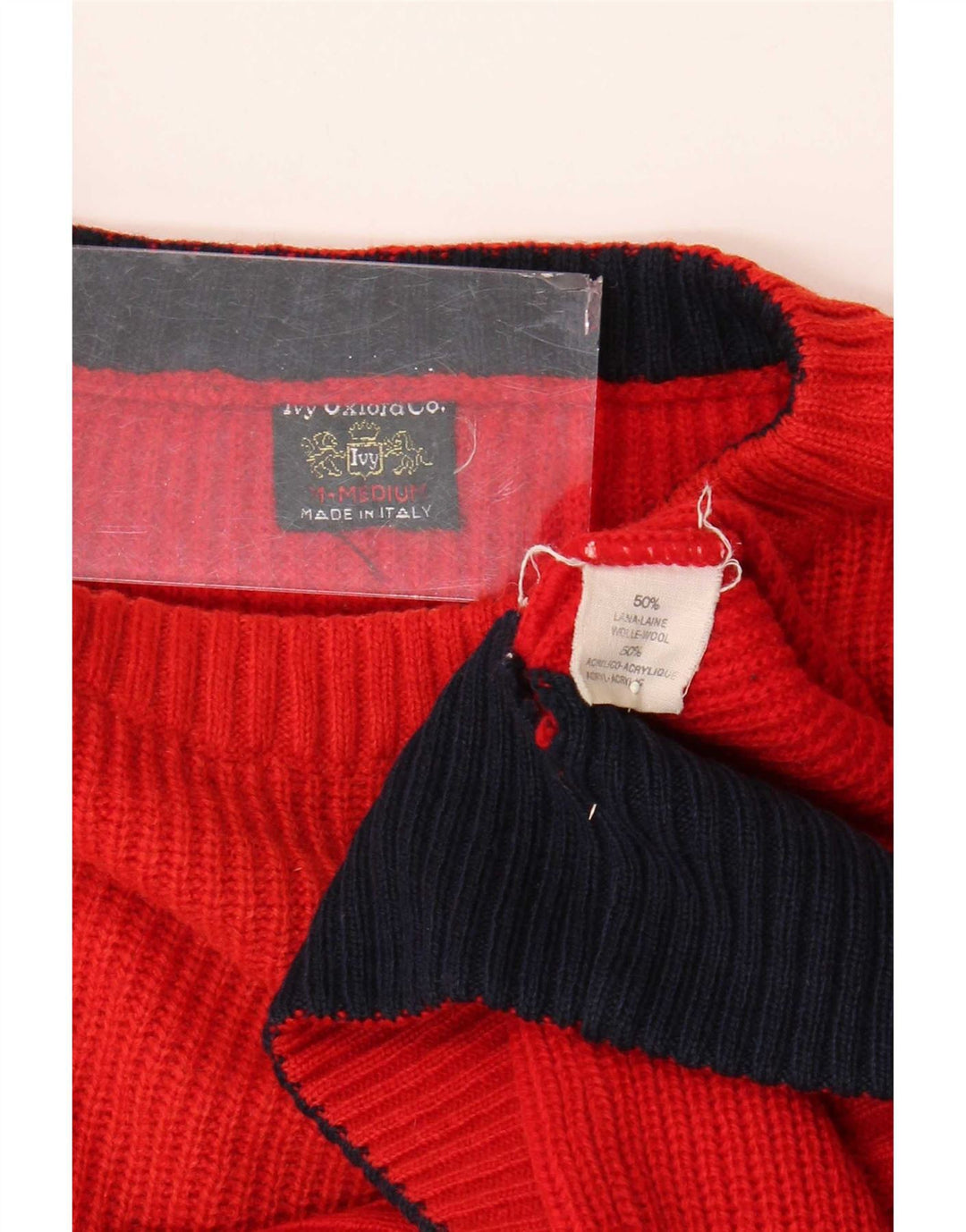 Męski sweter z okrągłym dekoltem Ivy Oxford, średnia czerwona wełna