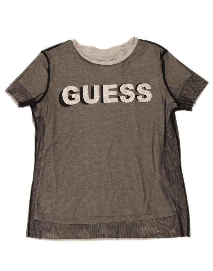 GUESS Womens Graphic T-Shirt Top UK 6 XS Grey Polyester