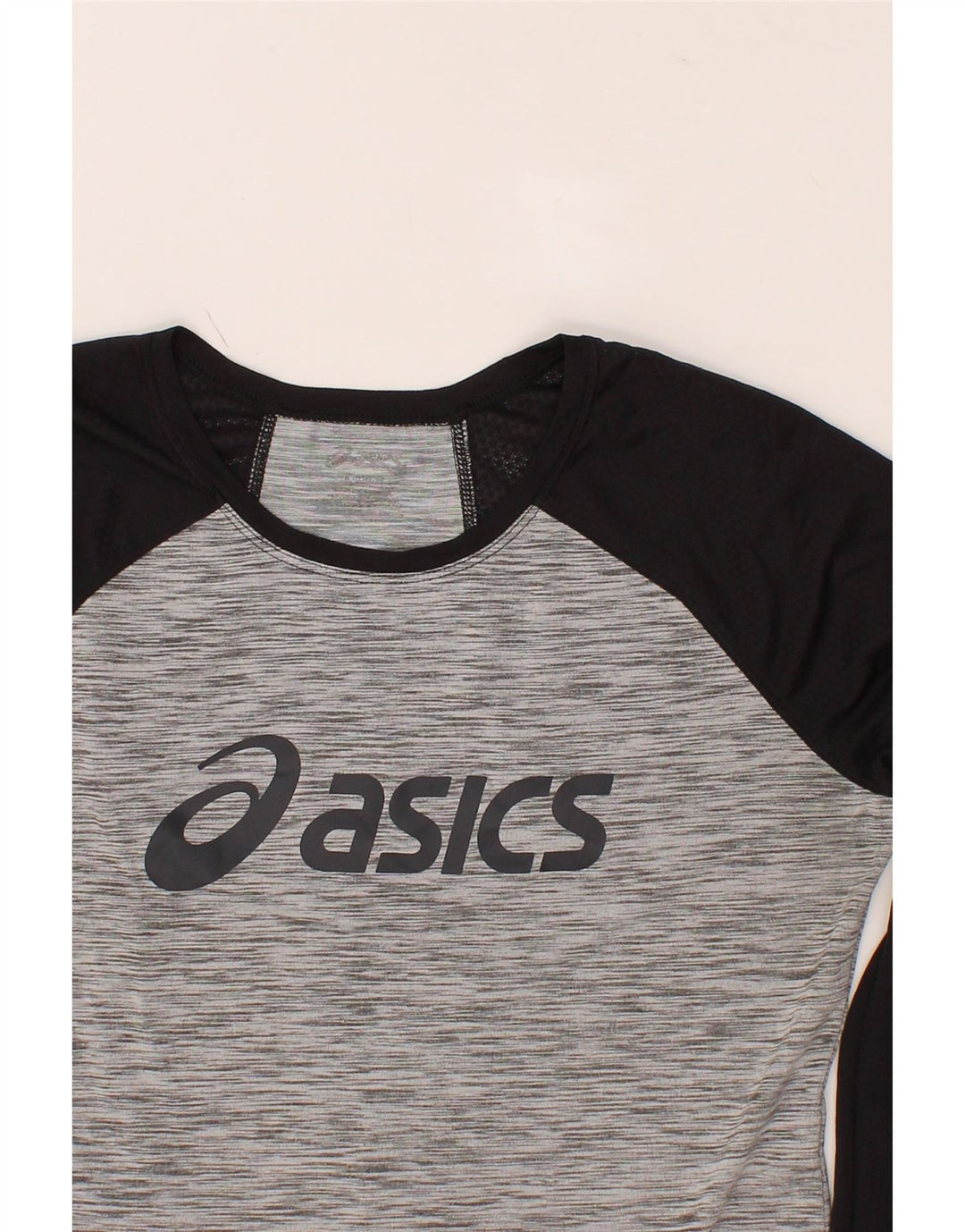 ASICS Womens Graphic Top Long Sleeve UK 14 Medium Grey Colourblock Vintage Asics and Second-Hand Asics from Messina Hembry 