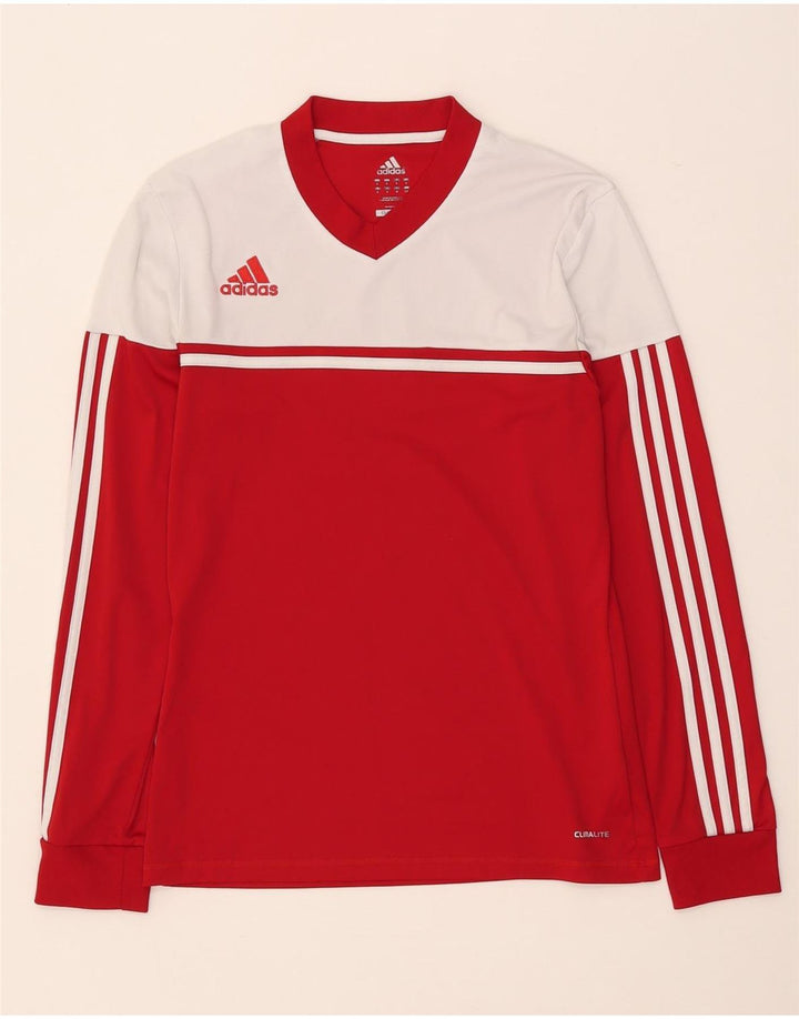 Damska koszulka Adidas Climalite z długim rękawem UK 10, mała, czerwona, z blokami kolorów
