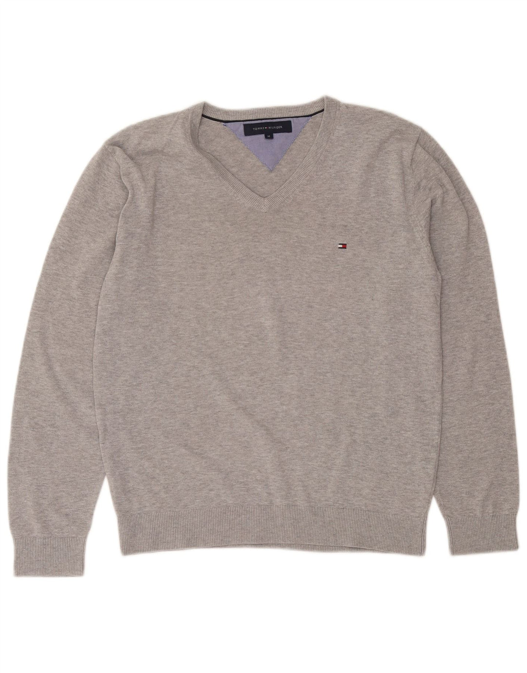 Męski sweter Tommy Hilfiger z dekoltem w kształcie litery V, średnioszary, bawełniany