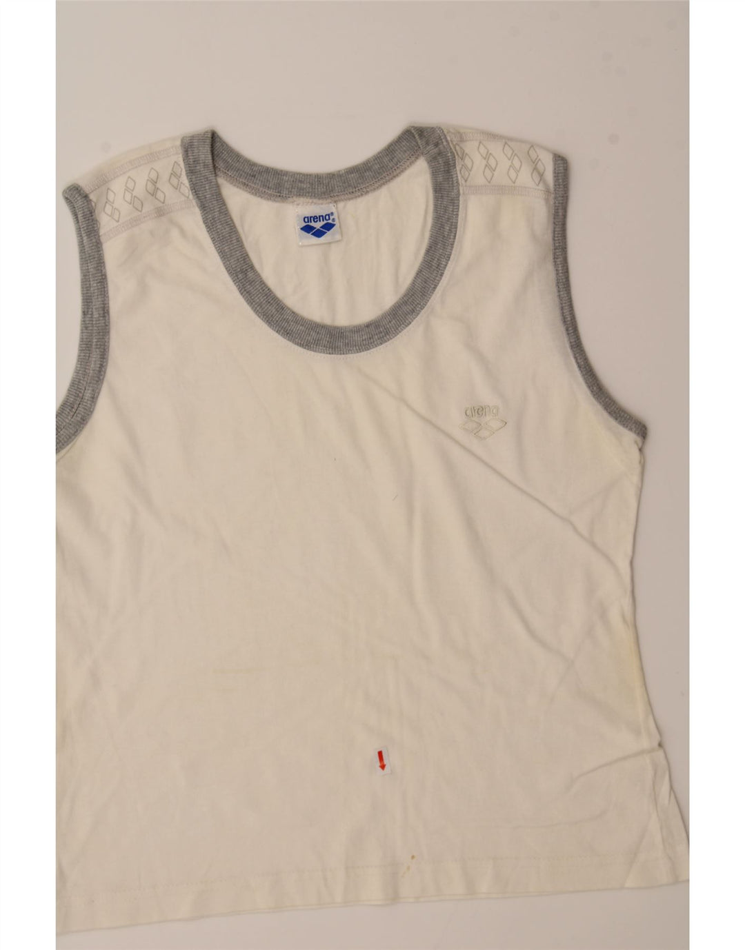 ARENA Womens Graphic Vest Top UK 10 Small White Cotton Vintage Arena and Second-Hand Arena from Messina Hembry 