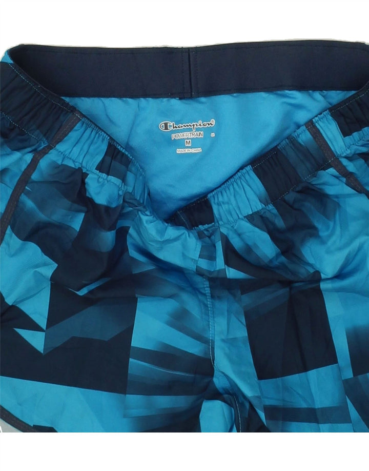 CHAMPION Womens Abstract Pattern Sport Shorts UK 14 Medium Blue Polyester Vintage Champion and Second-Hand Champion from Messina Hembry 