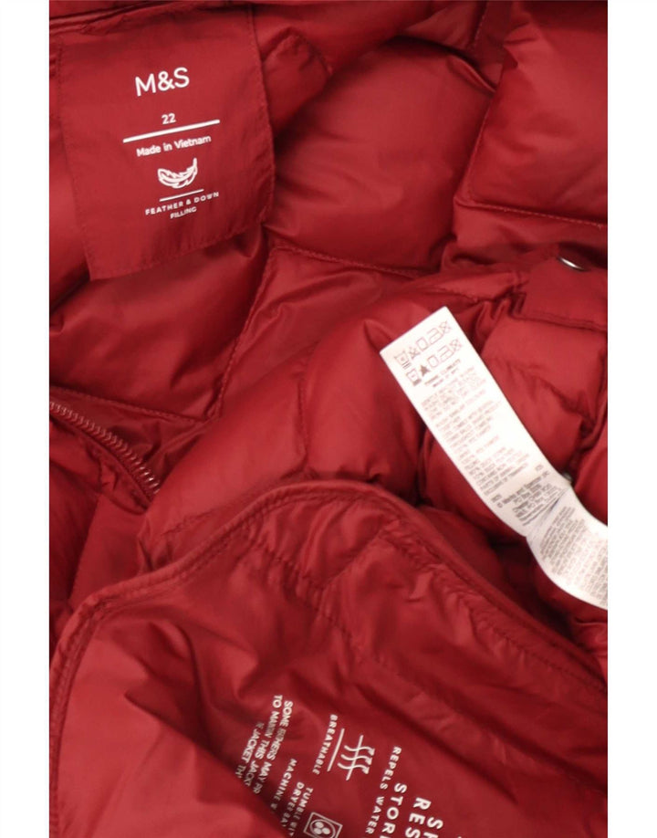 Marks & Spencer Damski ocieplany płaszcz z kapturem UK 22 3XL Czerwony poliamid