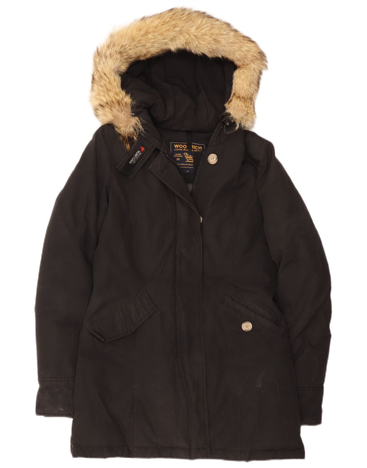 Damska ocieplana kurtka z kapturem Woolrich UK 10, mała, czarna bawełna