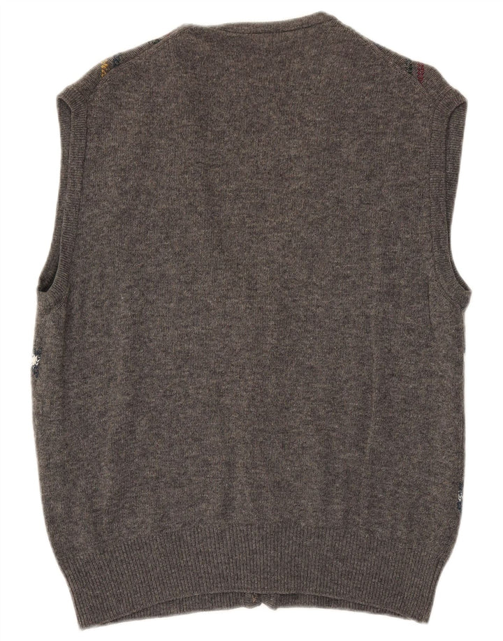 Męski sweter bez rękawów w stylu VINTAGE, duży, szary, argyle/diament