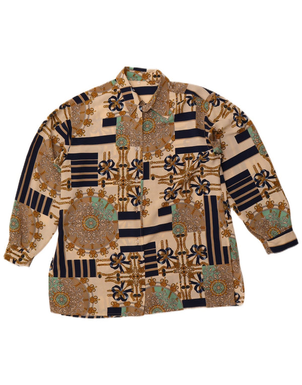 Vintage damska bluzka oversize z abstrakcyjnym wzorem UK 10 Small Beige