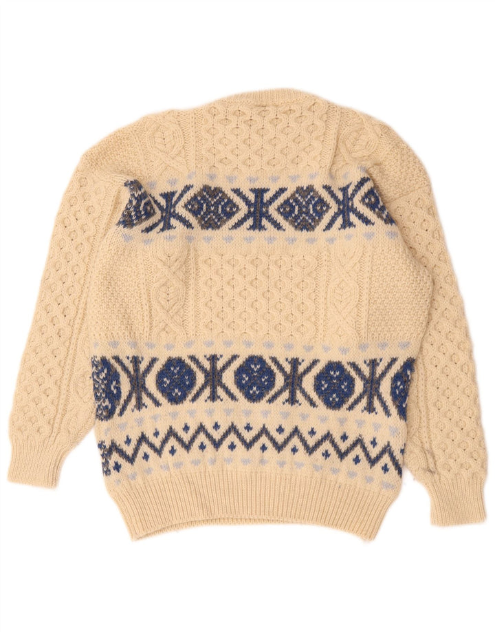 Męski sweter z okrągłym dekoltem Bonner, duży, beżowy, wełna Fair Isle