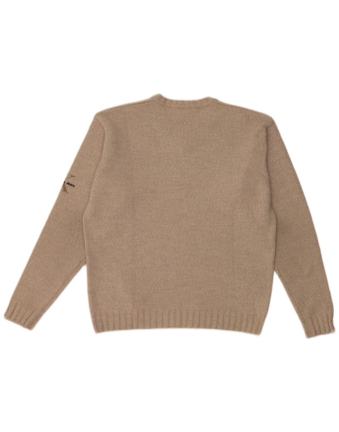 Męski sweter Calvin Klein z dekoltem w kształcie litery V, średnio beżowy, wełna merynosów