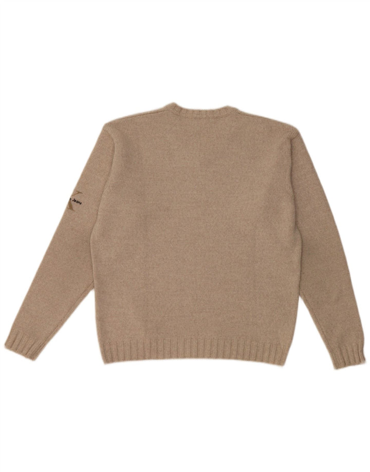 Męski sweter Calvin Klein z dekoltem w kształcie litery V, średnio beżowy, wełna merynosów
