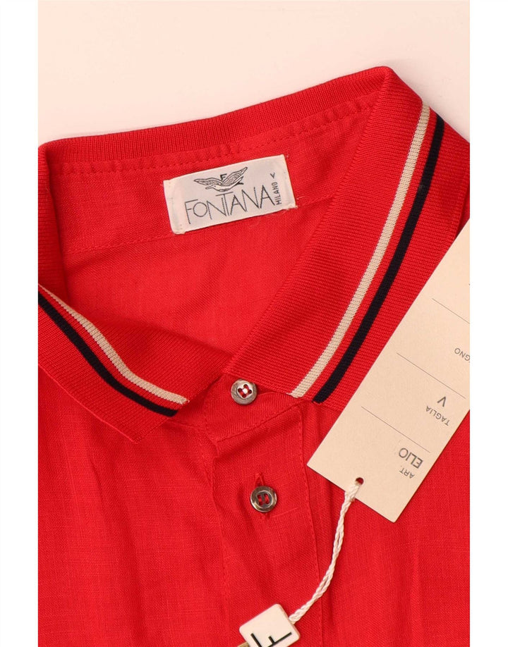 Vintage męska koszula pulowerowa z krótkim rękawem XL, lniana w czerwone paski