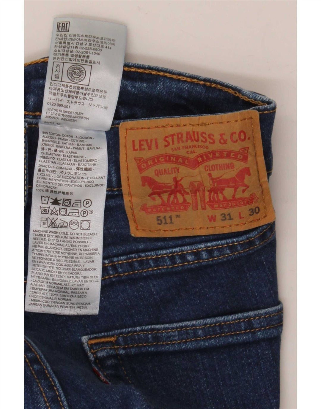 Męskie jeansy Levi's 511 Slim W31 L30 Niebieska bawełna
