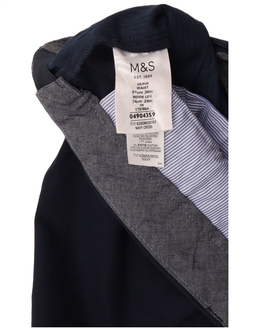 Marks & Spencer Męskie proste spodnie garniturowe W36 L27 Granatowy poliester
