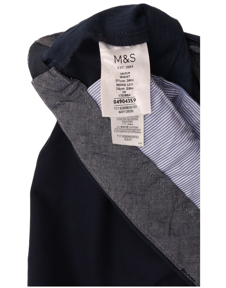 Marks & Spencer Męskie proste spodnie garniturowe W36 L27 Granatowy poliester