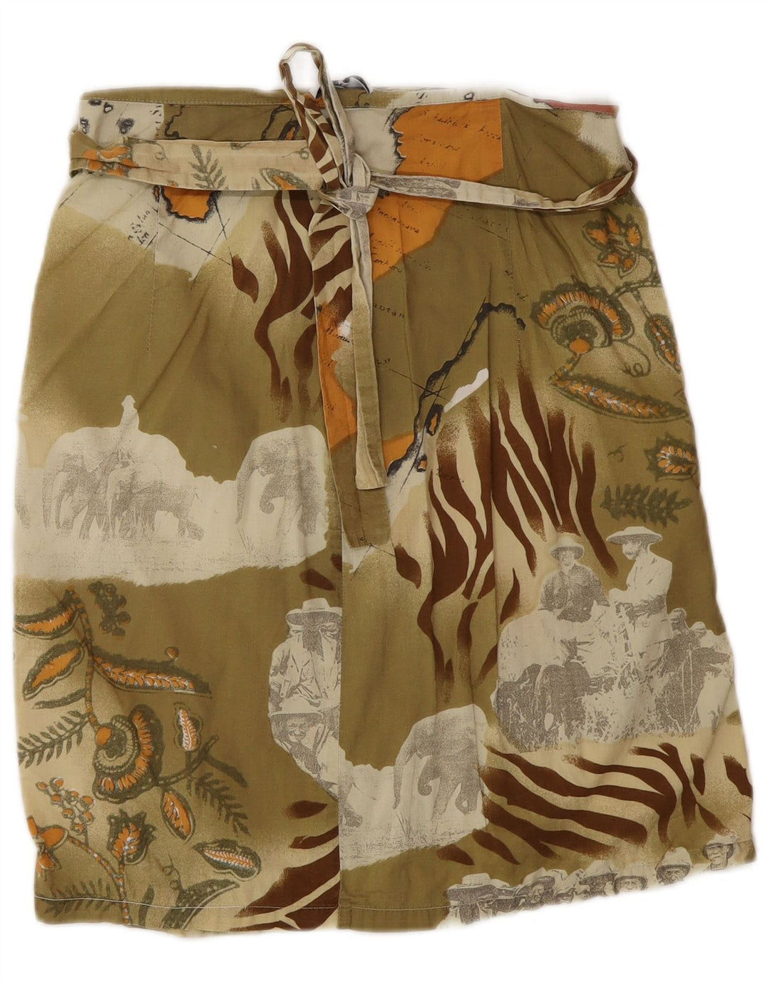 Damska spódnica kopertowa Marella UK 14 Medium W26 Khaki Patchwork Cotton