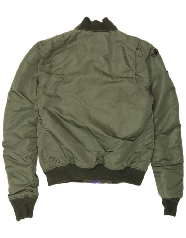 SUPERDRY Womens Flight Aviator Jacket UK 16 Large Khaki Nylon