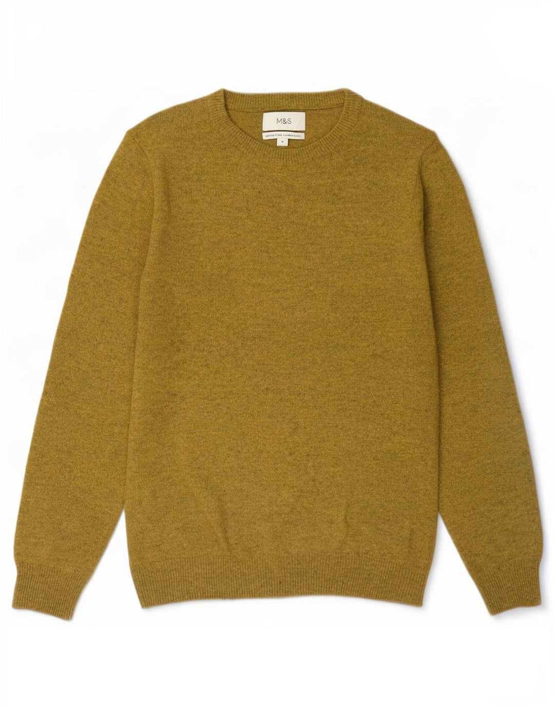 Marks & Spencer Męski sweter z okrągłym dekoltem, średni żółty, wełniany nakrapiany