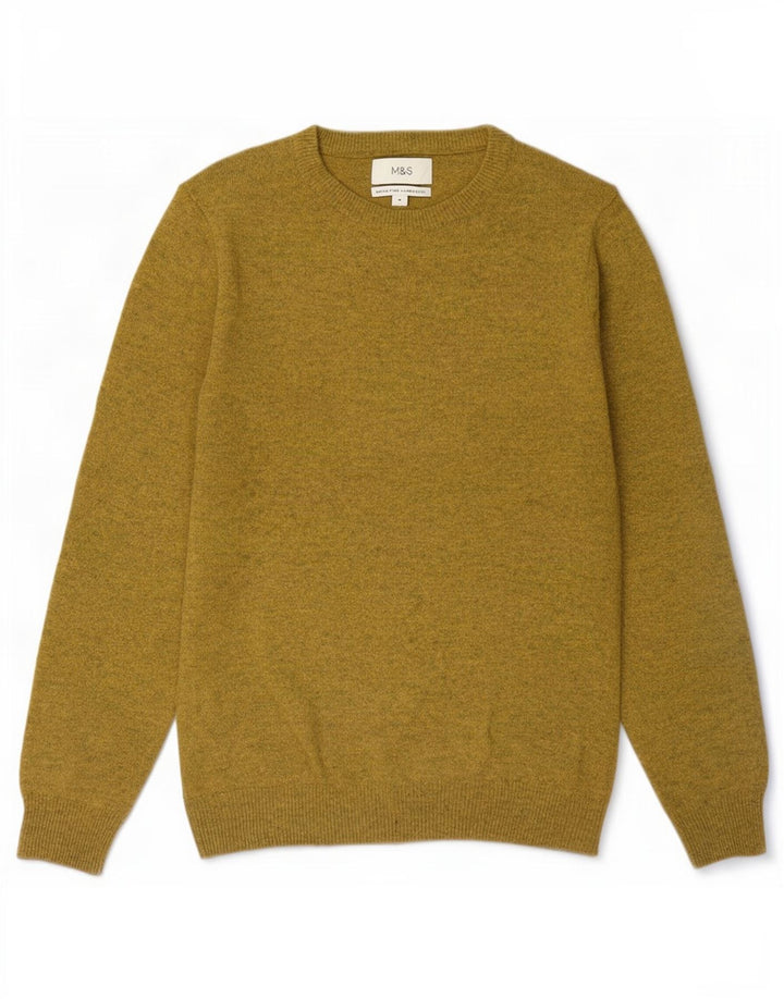 Marks & Spencer Męski sweter z okrągłym dekoltem, średni żółty, wełniany nakrapiany