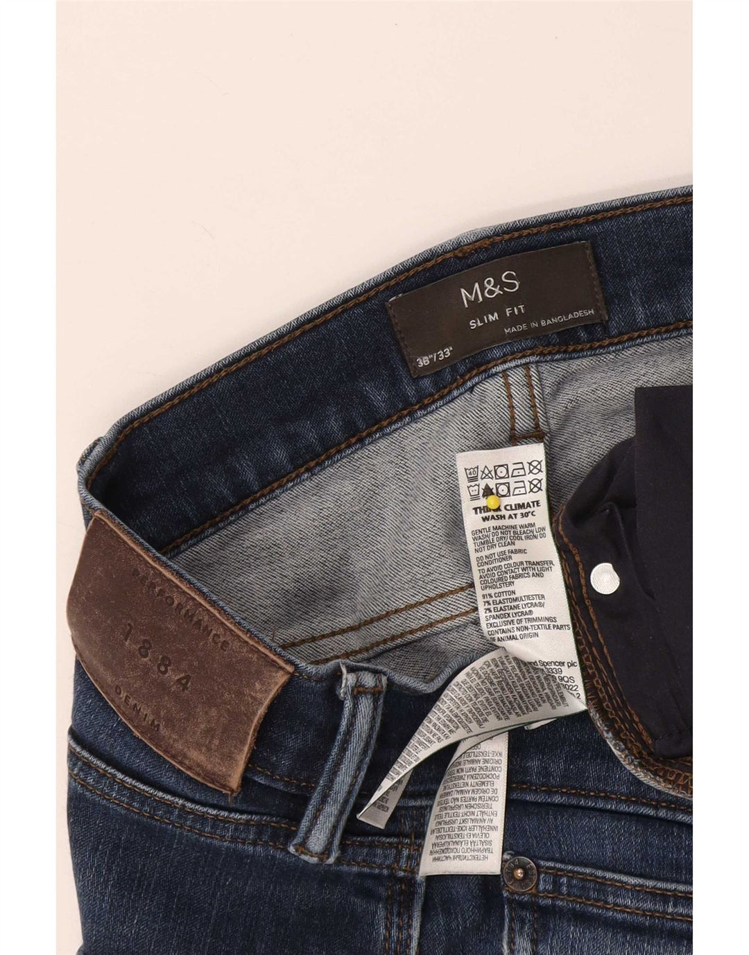 Marks & Spencer Męskie jeansy slim W38 L33 Granatowe, bawełniane
