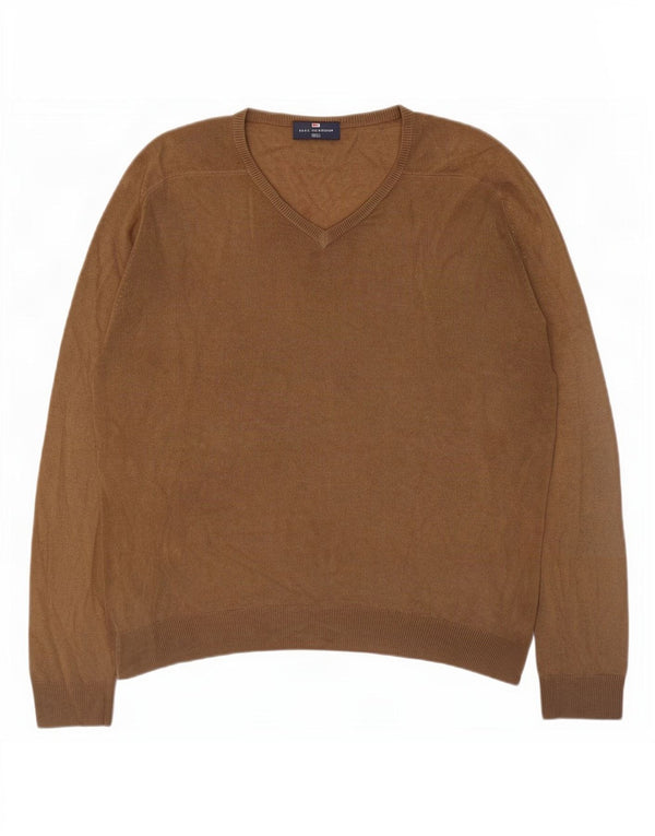 Męski sweter Marks & Spencer Blue Harbor z dekoltem w kształcie litery V, średni beż