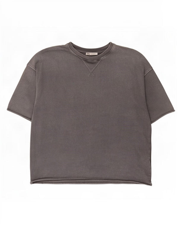 T-shirt męski Zara Top, średnioszary, bawełniany
