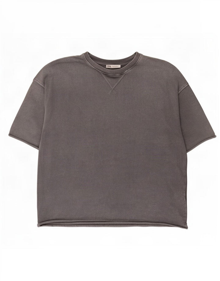 T-shirt męski Zara Top, średnioszary, bawełniany