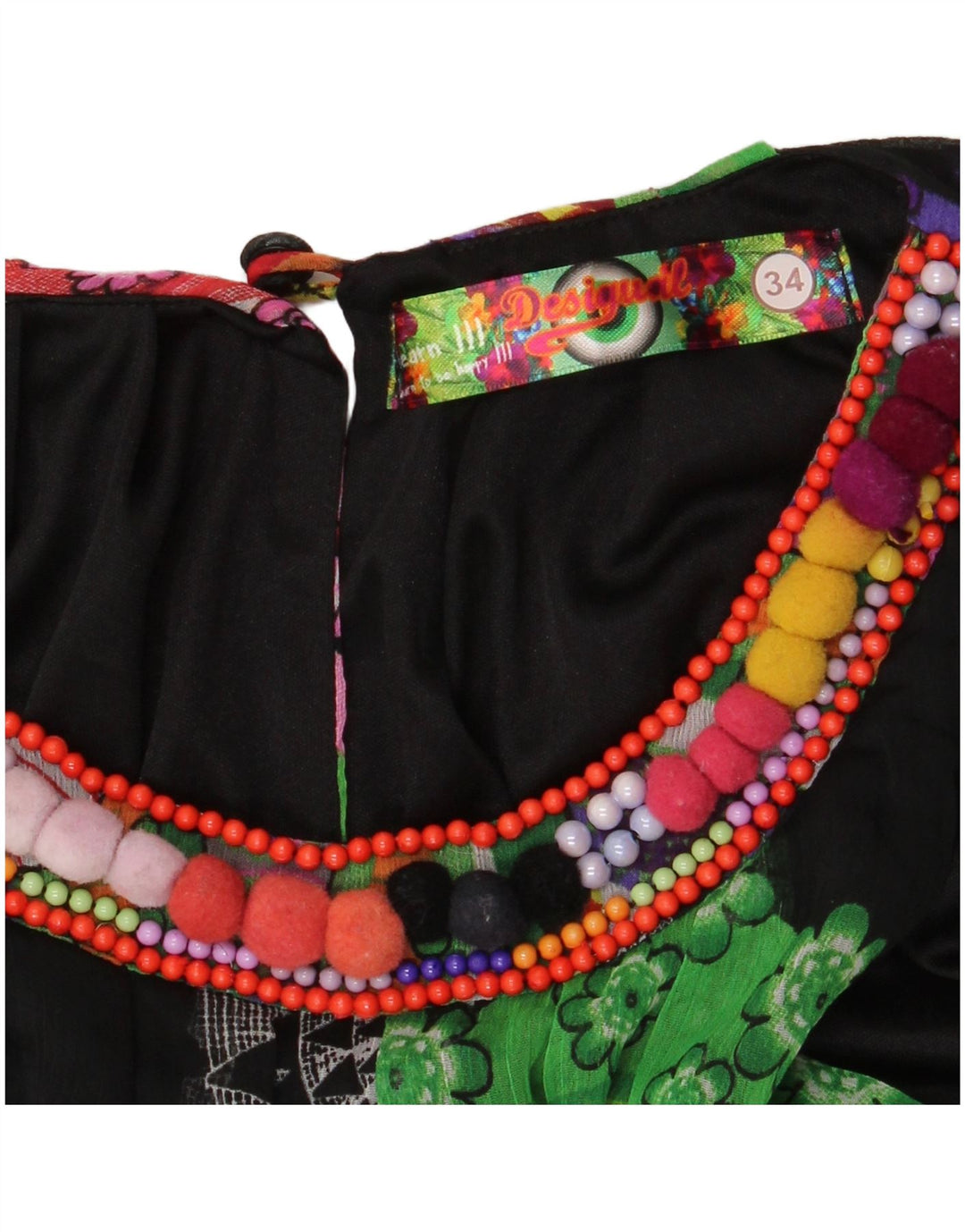 Desigual damska oversize'owa sukienka wiązana na szyi EU 34 XS w czarne kwiaty