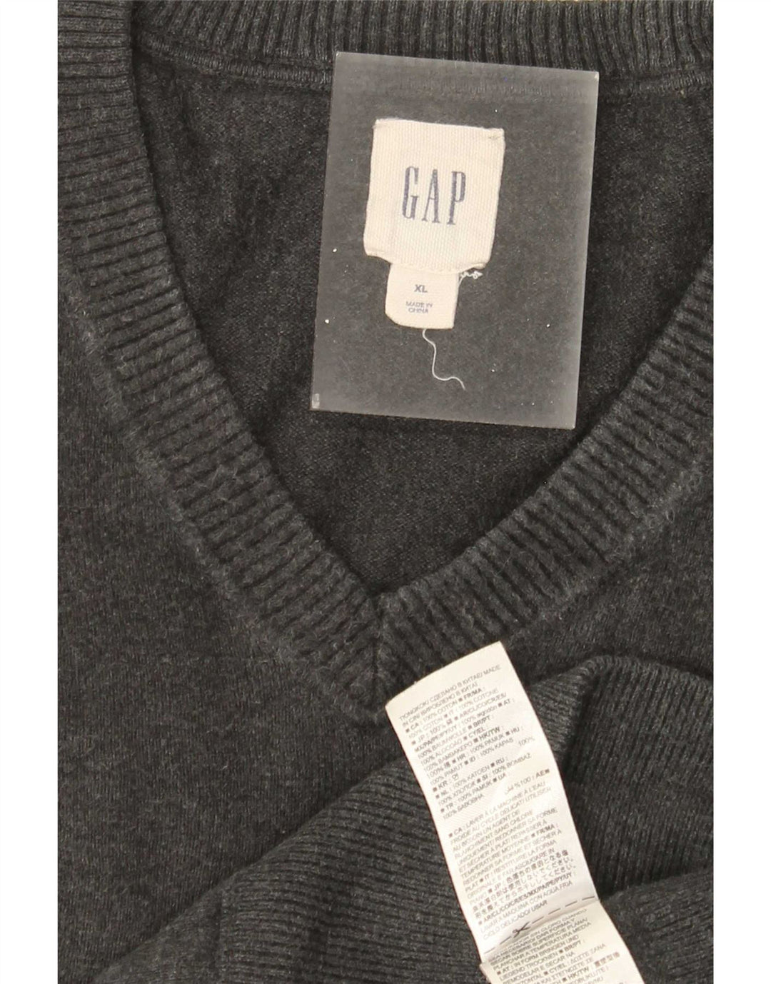 Męski sweter Gap z dekoltem w kształcie litery V, XL, szary, bawełniany
