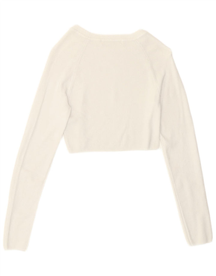 Damski krótki top Pull & Bear z długim rękawem, UK 8, mały, biały, wiskoza