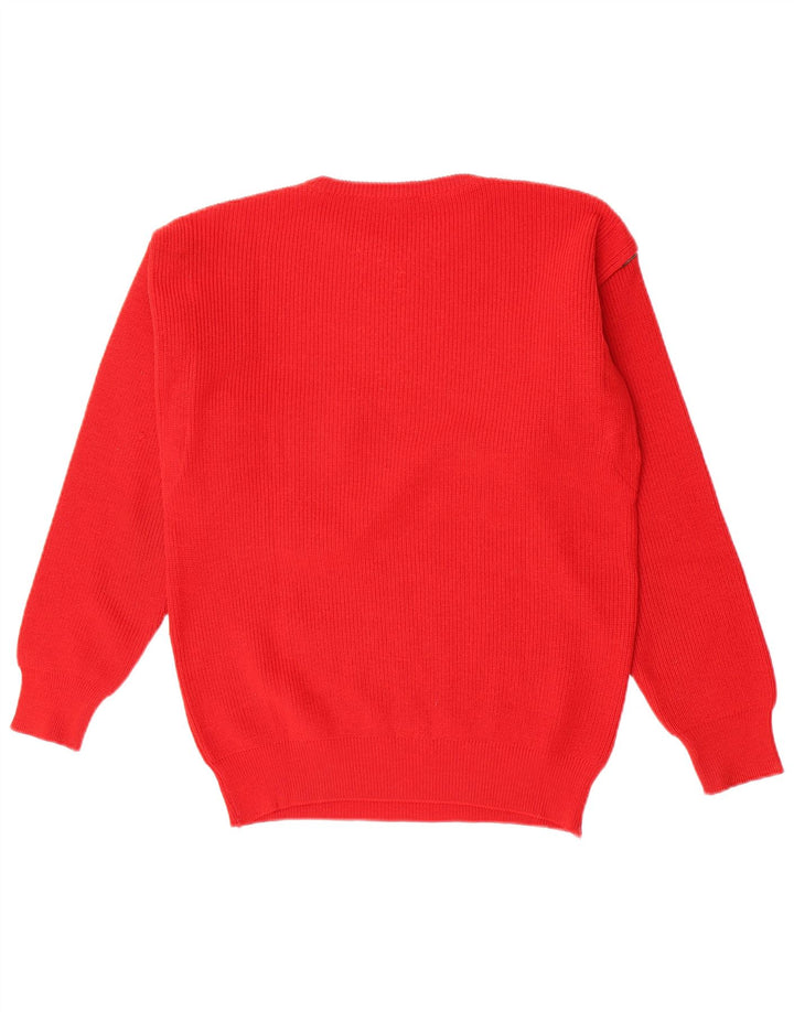Męski sweter z okrągłym dekoltem w stylu vintage, średnia czerwona wełna dziewicza
